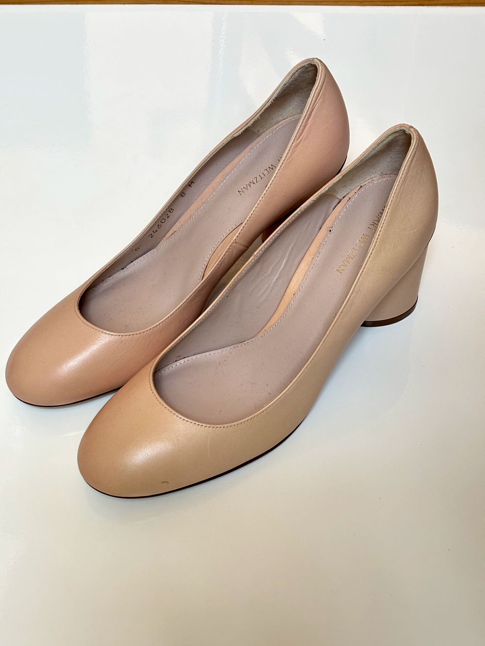 Stuart Weitzman Blush Nude Rounded Toe Block Heels